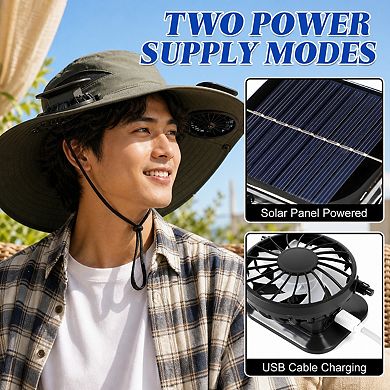 Wide Brim Solar Fan Sun Hat 2 In 1 Hands Free Cooling Sun Protection
