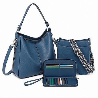 Womens 3 pc PU Leather Purse Set Crossbody Bags Shoulder Handbags With Wallet Adjustable Straps