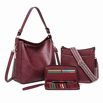 Womens 3 pc PU Leather Purse Set Crossbody Bags Shoulder Handbags With Wallet Adjustable Straps