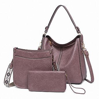 Womens 3 pc PU Leather Purse Set Crossbody Bags Shoulder Handbags With Wallet Adjustable Straps