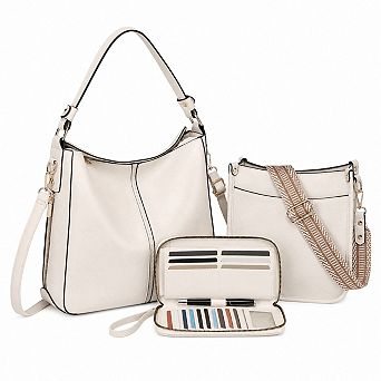 Womens 3 pc PU Leather Purse Set Crossbody Bags Shoulder Handbags With Wallet Adjustable Straps