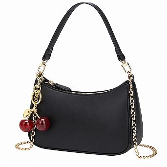 Women Cute Hobo Purse Retro Clutch Underarm Handbag With Removable Straps And Cherry Charm
