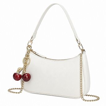 Women Cute Hobo Purse Retro Clutch Underarm Handbag With Removable Straps And Cherry Charm