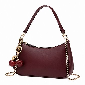 Women Cute Hobo Purse Retro Clutch Underarm Handbag With Removable Straps And Cherry Charm