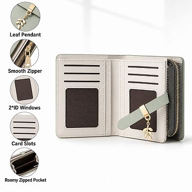 RFID Blocking Soft PU Leather Women Wallet Card Holder with Zipper Pocket and ID Windows