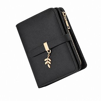 RFID Blocking Soft PU Leather Women Wallet Card Holder with Zipper Pocket and ID Windows