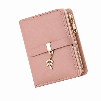 RFID Blocking Soft PU Leather Women Wallet Card Holder with Zipper Pocket and ID Windows