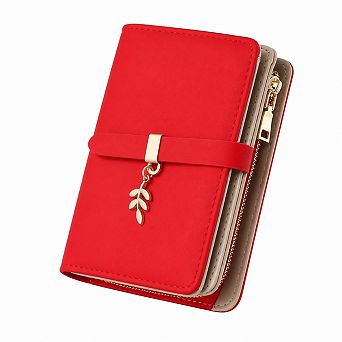 RFID Blocking Soft PU Leather Women Wallet Card Holder with Zipper Pocket and ID Windows