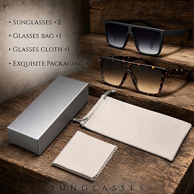 2 Pcs Square Sunglasses UV400 Protection Ultralight Trendy Unisex Sun Shades