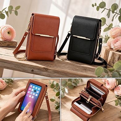 PU Leather RFID Blocking Crossbody Phone Purse Touchscreen Wallet