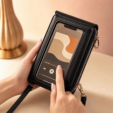 PU Leather RFID Blocking Crossbody Phone Purse Touchscreen Wallet