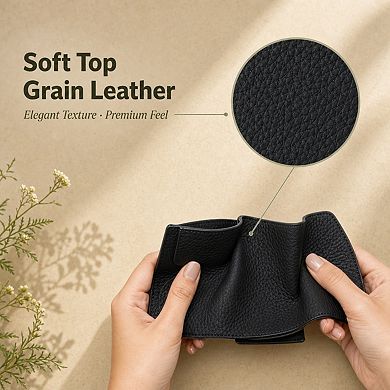 Women's Minimalist RFID Blocking Soft Leather Trifold Slim Wallet Card Holder