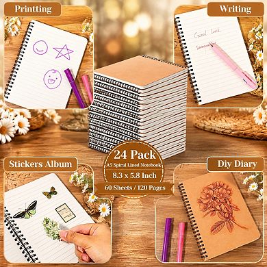 24 Pack A5 Spiral Lined Notebooks Bulk Travel School Office Writing Supplies