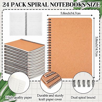 24 Pack A5 Spiral Lined Notebooks Bulk Travel School Office Writing Supplies