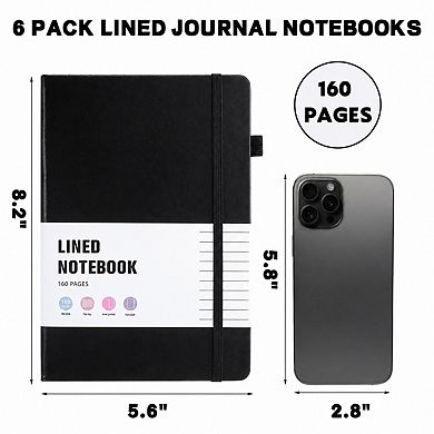 6 Pack Hardcover Lined Journals Ruled Notebook Bulk Set For Work School