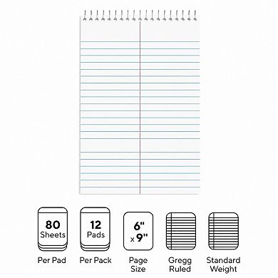 Steno Notepads 12 Pack Gregg Ruled Top Wirebound 80 Sheets 6x9