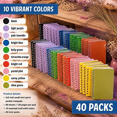Small Spiral Pocket Notebooks Bulk 40 Packs Lined Memo Pads Assorted Colors