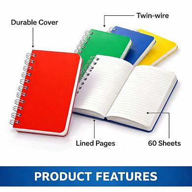 Small Spiral Pocket Notebooks Bulk 40 Packs Lined Memo Pads Assorted Colors