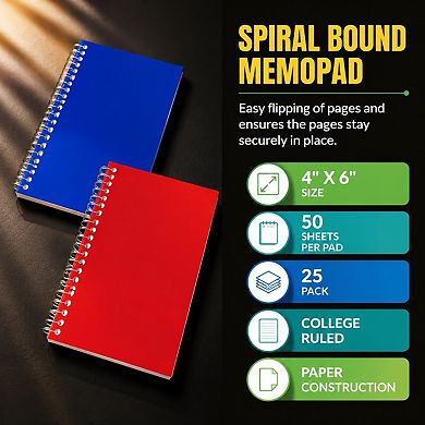 College Ruled Small Notepads 4x6 50 Sheets Per Pad 25 Pack