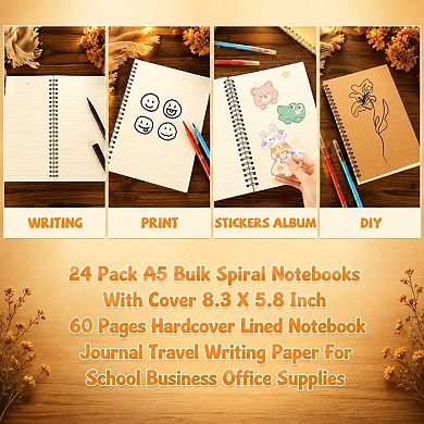24 Pack A5 Bulk Spiral Notebooks Hardcover Lined Journal For School Office Travel