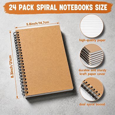 24 Pack A5 Bulk Spiral Notebooks Hardcover Lined Journal For School Office Travel
