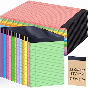 36 Pack Wide Ruled Colored Legal Pads 8.5x11 Perforated Tear Off 30 Sheets Per Pad