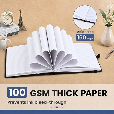 Faux Leather Hardcover Lined Journal Notebook 100gsm Paper Lay Flat Pen Loop Closure
