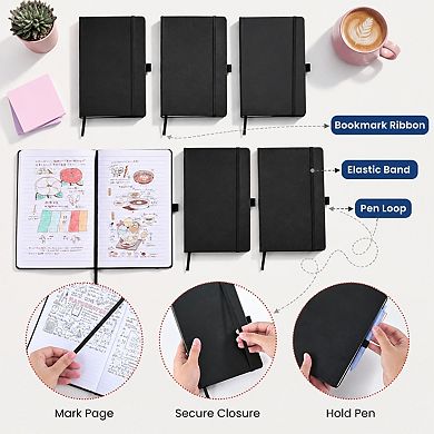 Faux Leather Hardcover Lined Journal Notebook 100gsm Paper Lay Flat Pen Loop Closure