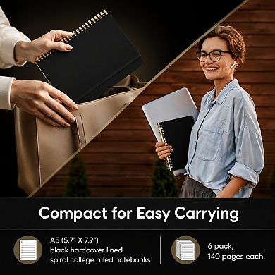 6 Pack Hardcover Spiral Lined Notebooks 140 Pages Bulk Journal Set