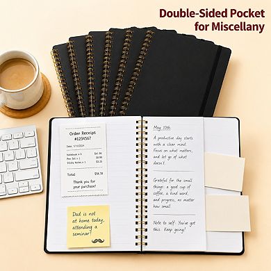 6 Pack Hardcover Spiral Lined Notebooks 140 Pages Bulk Journal Set