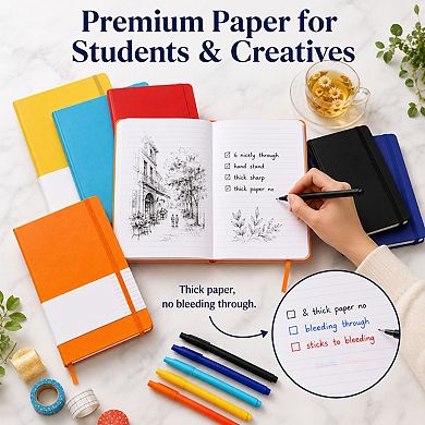 6 Pack Hardcover Lined Journals Multicolor Ruled Notebook Set For School Office Work
