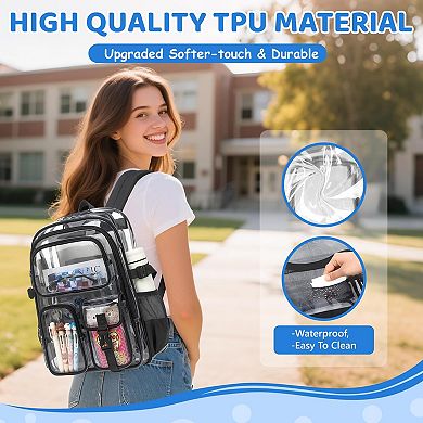 Heavy Duty Clear Backpack Stadium Approved Large Capacity Travel School Work Bag