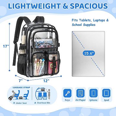 Heavy Duty Clear Backpack Stadium Approved Large Capacity Travel School Work Bag