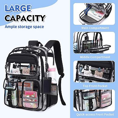 Clear Backpack Blue Lightning Pattern Heavy Duty School Stadium Work Sport