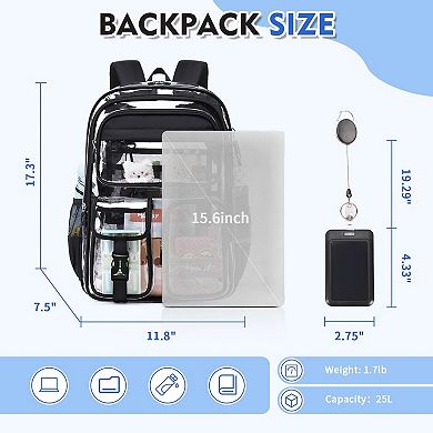 Clear Backpack Blue Lightning Pattern Heavy Duty School Stadium Work Sport