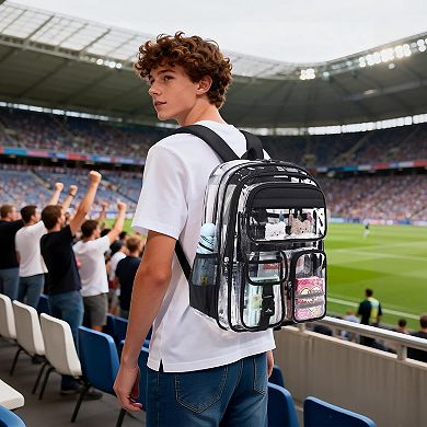 Clear Backpack Blue Lightning Pattern Heavy Duty School Stadium Work Sport