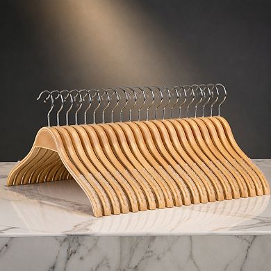 Slim Wood Hangers 18 Pack Non Slip Rubber Grips No Shoulder Bump 360 Hook