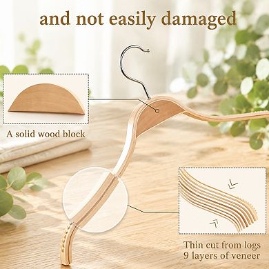 Slim Wood Hangers 18 Pack Non Slip Rubber Grips No Shoulder Bump 360 Hook