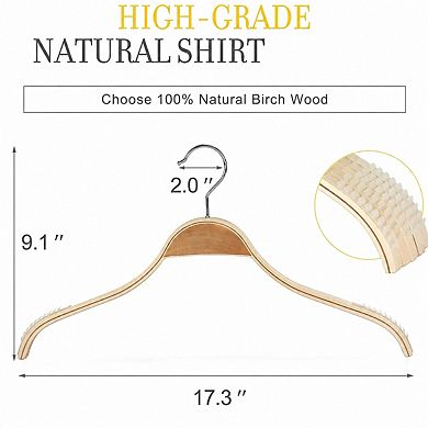 Slim Wood Hangers 18 Pack Non Slip Rubber Grips No Shoulder Bump 360 Hook