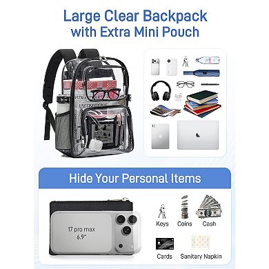 Heavy Duty Clear TPU Backpack with 360 Reflective Strips for School Work Travel