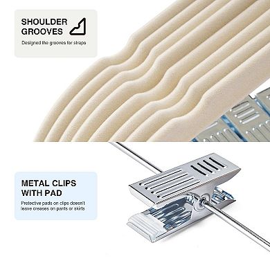 24 Pack Beige Adjustable Heavy Duty Felt Non Slip Space Saving Closet Hangers