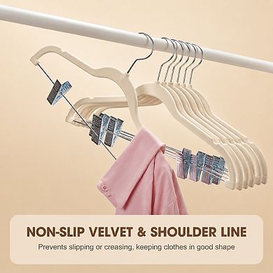 24 Pack Beige Adjustable Heavy Duty Felt Non Slip Space Saving Closet Hangers