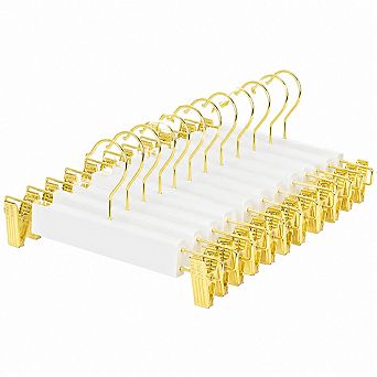 24 Pack Solid White Wooden Pant Skirt Hangers With Adjustable Clips