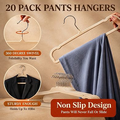 20 Pack Heavy Duty Felt Pant Hangers Space Saving Closet Storage Organizer