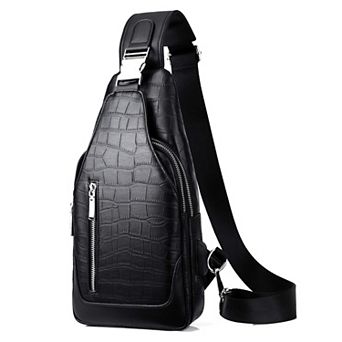Water Resistant PU Leather Men's Chest Sling Bag Crossbody Shoulder Travel Purse