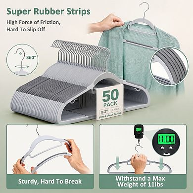 50 Pack Slim Non Slip Plastic Coat Hangers 360 Swivel Hook Space Saving Wardrobe Organizer
