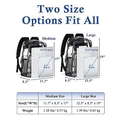 Heavy Duty Clear TPU Backpack Multi Pockets Adjustable Straps Reflective School Gym Work