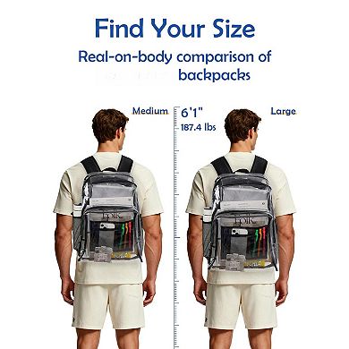 Heavy Duty Clear TPU Backpack Multi Pockets Adjustable Straps Reflective School Gym Work