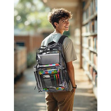 Heavy Duty Clear TPU Backpack Multi Pockets Adjustable Straps Reflective School Gym Work