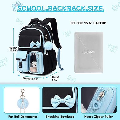 Cute Bow School Backpack For Girls Teens Elementary Middle High Students Spacious Durable